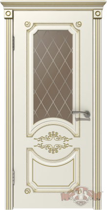 Межкомнатная дверь Милана, остеклённая, слоновая кость, патина золото